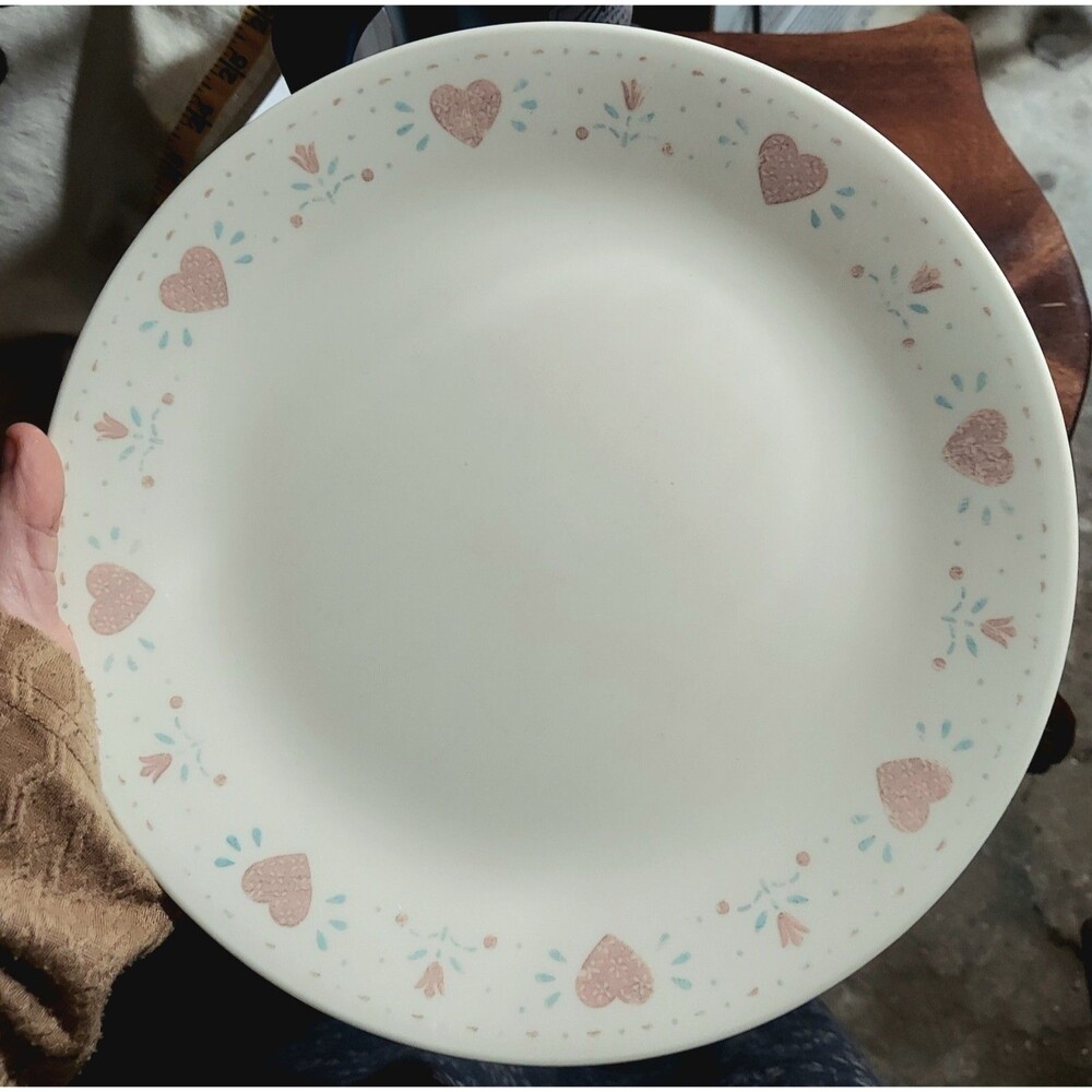 CORELLE Forever Yours 10 1/4" Dinner Plate Beige Pink Hearts